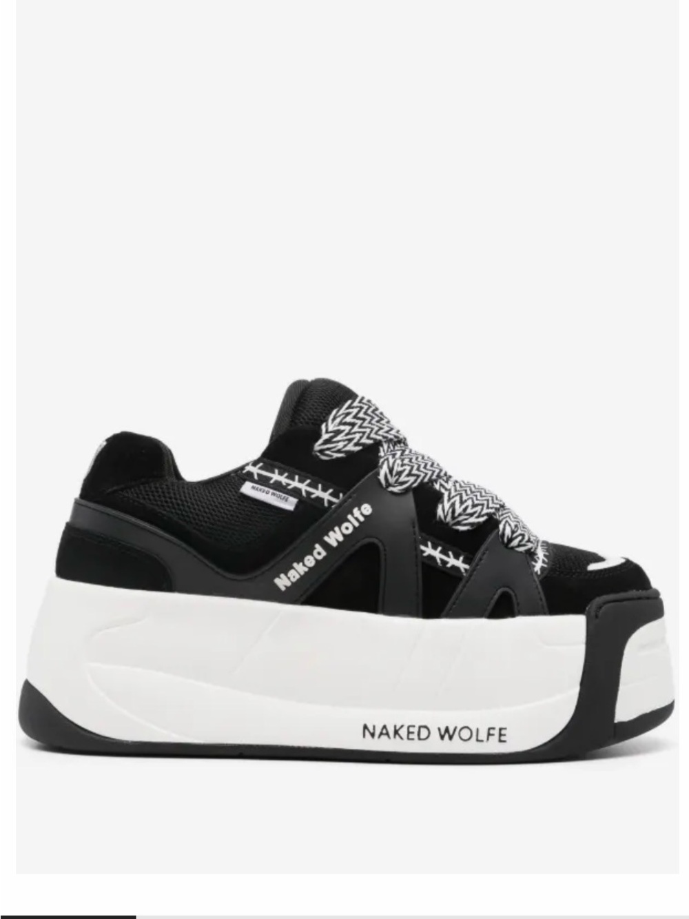 NAKED WOLFE Black Sneaker with White Patterned Laces